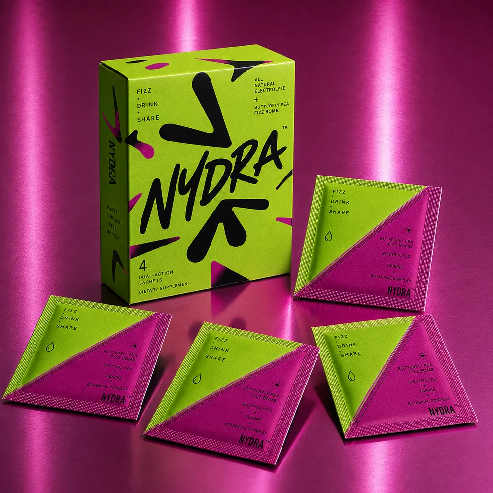 NYDRA box with four dual-chamber sachets